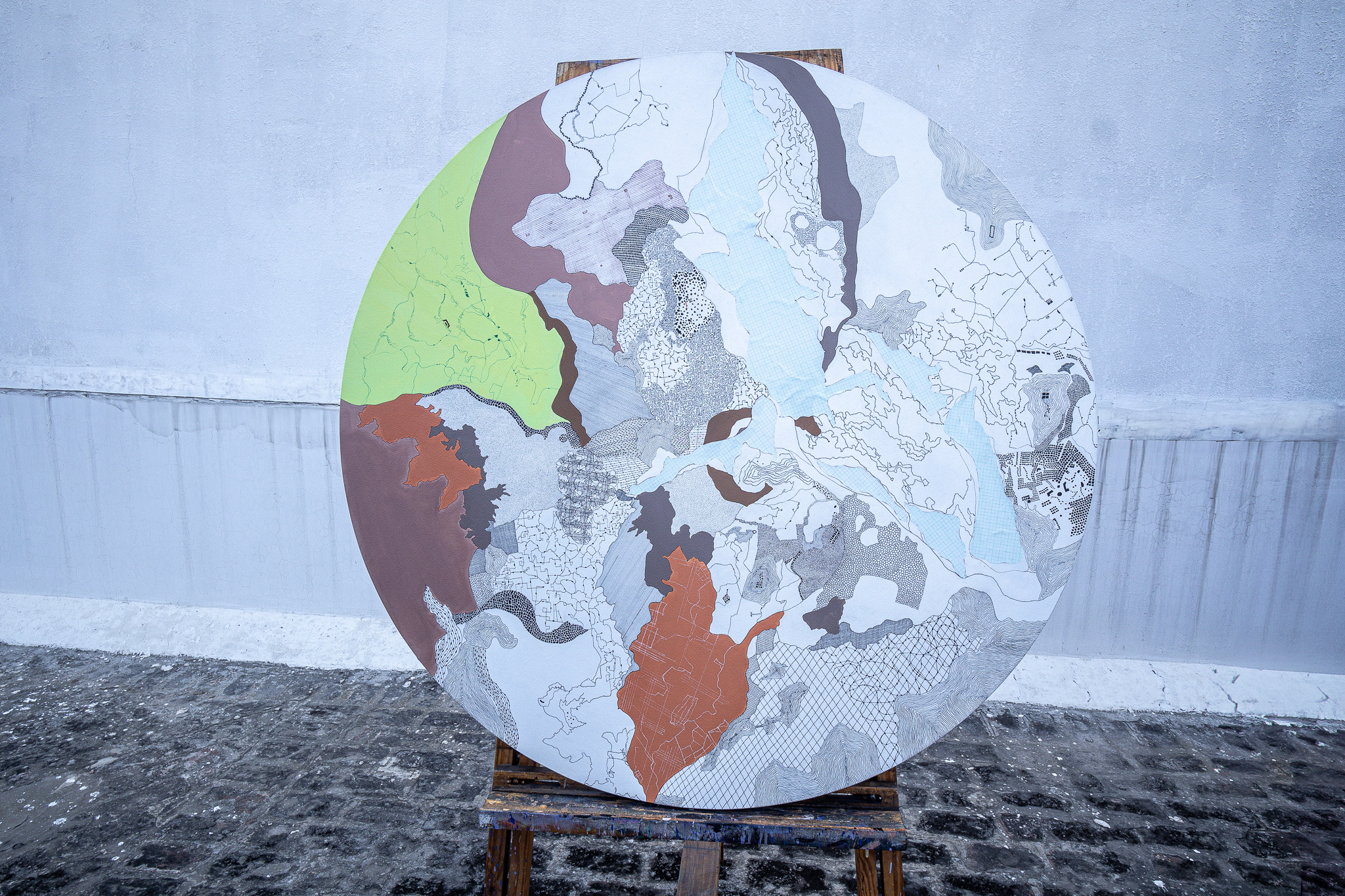 Pastel circular work — full view