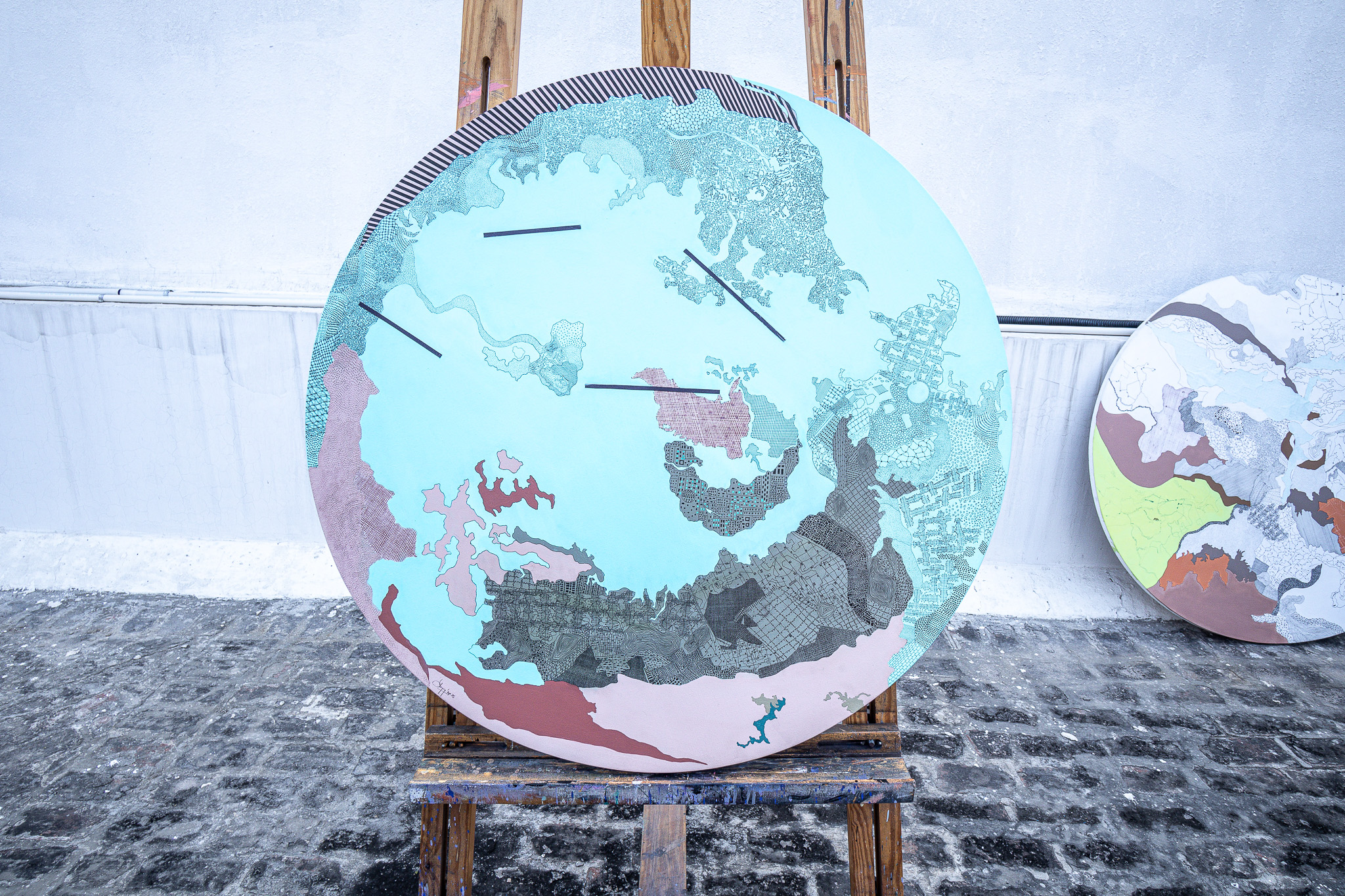 Turquoise circular work — full view