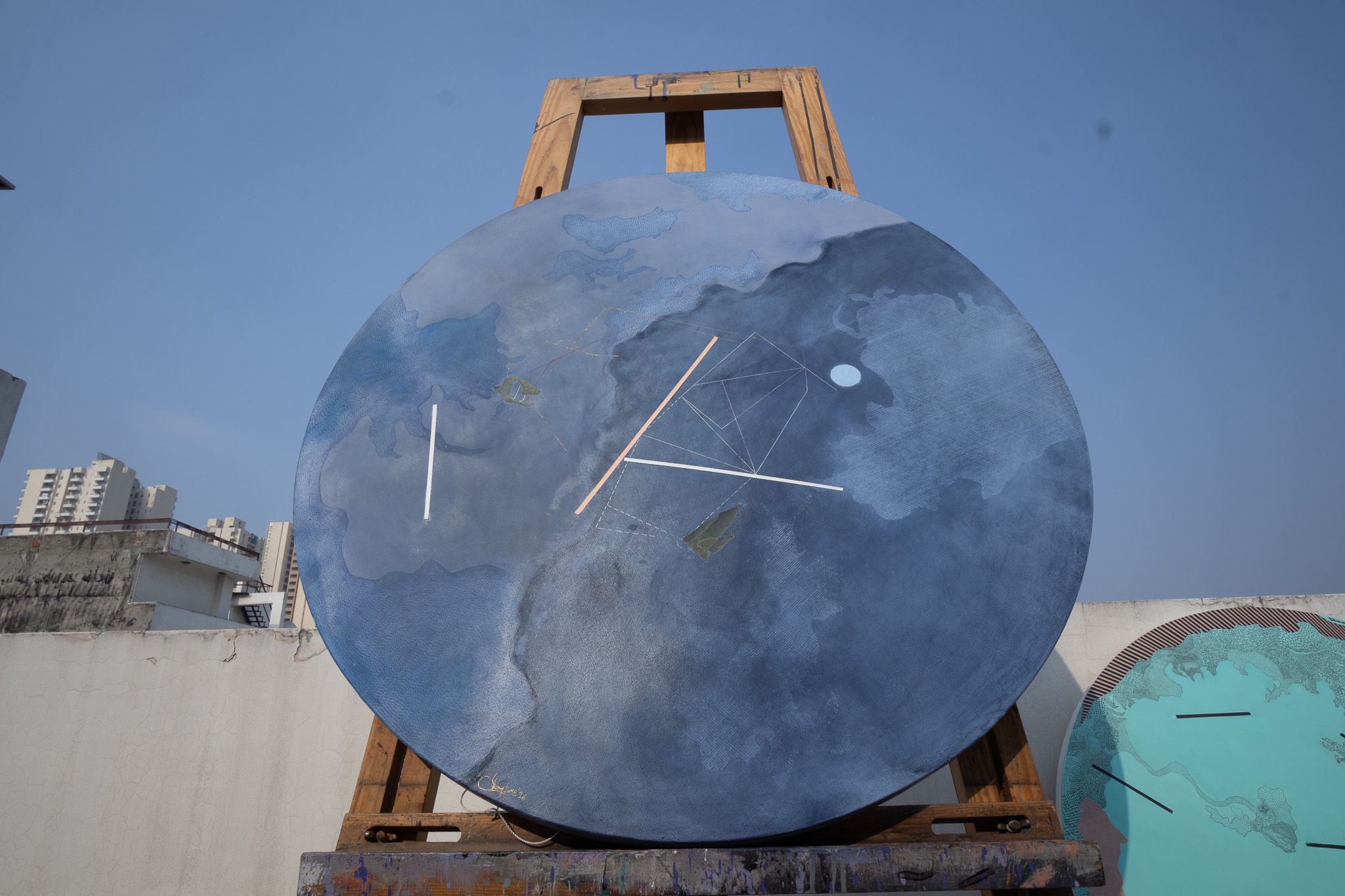 Blue circular work — additional view 3