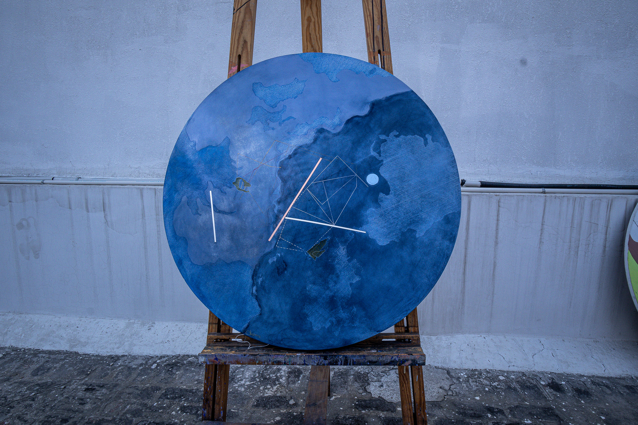 Blue circular work — full view