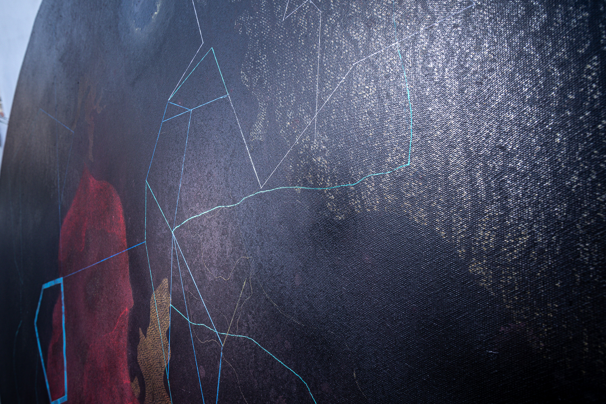 Charcoal and red circular work — additional view 3